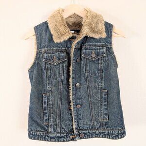 Vintage Gap Y2K Denim and Faux Fur Lined Collared Vest - Women's Size XS